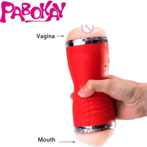 Double Hole Oral 3D Deep Throat Artificial Vagina Male Masturbator Real Pussy Oral Vaginal Sex Toys for Men Masturbation Cup