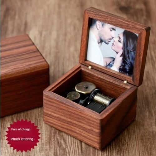 Handmade Lettering Photo Frame Music Box Retro Wood Music Box Sky City Creative 2021 New Year Christmas Holiday Birthday Gift