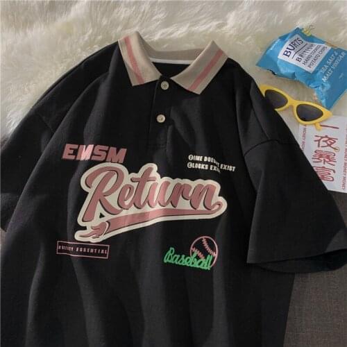 2021Summer POLO Shirts Vintage Letters Print Graphic T Shirts Teens Clothes Hip Hop Designer Harajuku Fashion Oversized 3 Colors