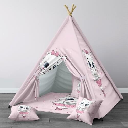 Play Tent for Kids Wigwam Portable Indoor Playground Tents Children Bedrooms Pink Cute Ballerina Cat Model 319