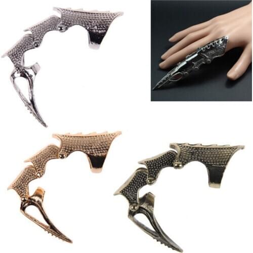 5pcs/lot Unisex Punk Knight Skull Double Finger Ring Knuckle Armour Full Finger Ring Gothic Punk Silvery Ghost Rings Men Woman