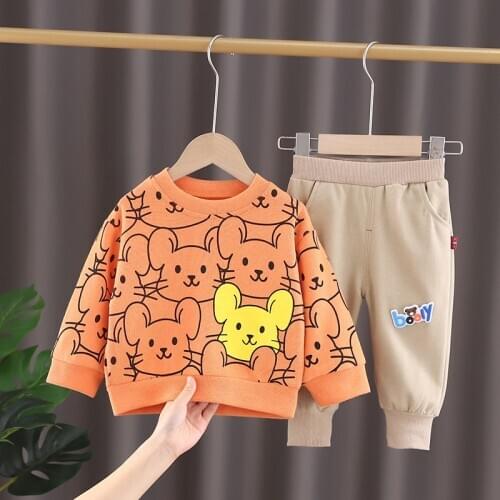 2021 Spring Autumn Baby Girls Clothes Set Boys Suit Kids Costume Printing Toddler T-shit + Tight Pants 2PCS Children Clothing