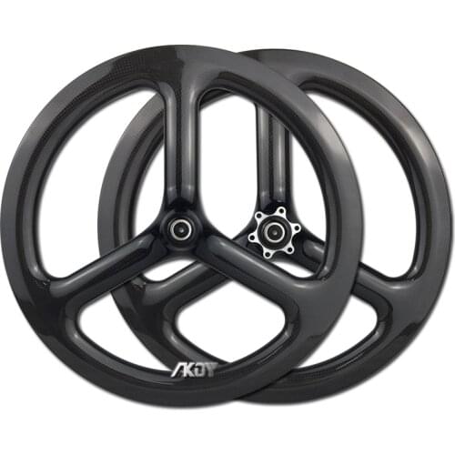 Lightweight Carbon 16" 349 Wheelset Disc Brake Clincher Three Spoke Folding Bike Wheels 16inch Tri-Spoke Wheelset 9/10/11 Speed