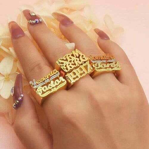 Personality Hip Hop Ring Women Customized Name Rings Gold Fashion Punk Letter Gold Stainless Steel Name Fashion Christmas Gifts
