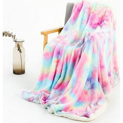 Ombre Shaggy Blanket Bed Sofa Faux Fur Unicorn Rainbow Crystal Velvet Plush Soft Blanket Bedding Decor Double-Layer Baby Blanket