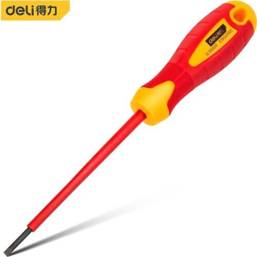 Deli Multi-Purpose Insulated Screwdriver CR-V High Voltage 1000V Magnetic Slotted Screwdriver Durable Hand Maintenance Tools