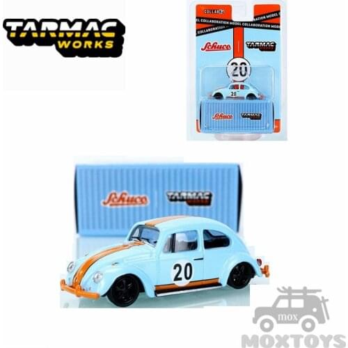 Tarmac Works x Schuco 1:64 VW-Beetle Gulf #20 Low Ride Height Verion Blue Orange Diecast Model Car