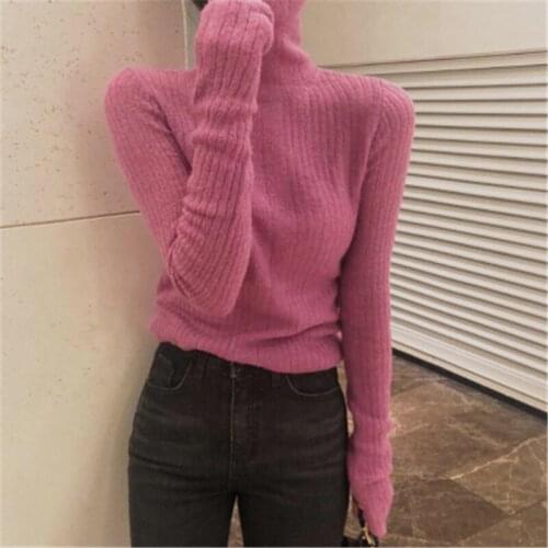 Mohair Knit Bottoming Sweaters Women Autumn Winter Korean Turtleneck Solid Color Slim-fit Pullover Thin Jumpers Female Tops