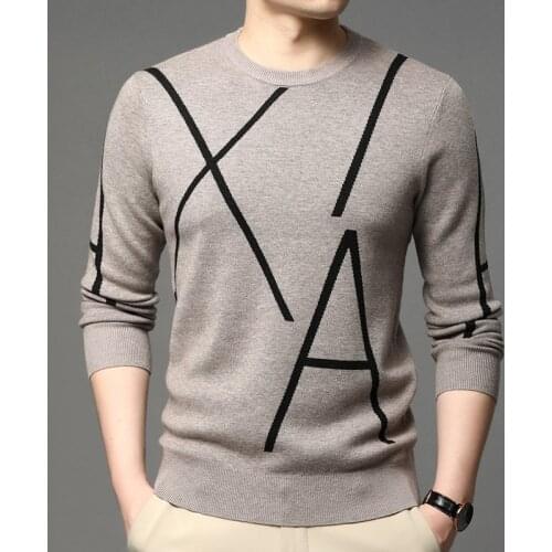 Mens cotton knitted sweater bottoming shirt 2021 new mens striped round neck brand fashion casual sweater vintage flame sweater