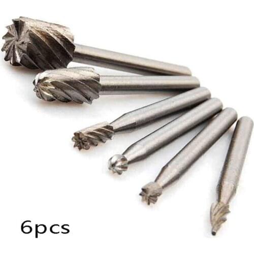 6pcs/Set HSS Router Drill Bits Kit Rotary Burrs Tool Wood Metal Carving Milling Multi Tool Cutting Guide Powe Accessories