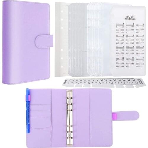 PPYY-PU Leather Notebook Organizer Sets 6-Ring Binder Cover 40 Sheets A6 Filler Paper for Your Passport Tickets Cards Etc