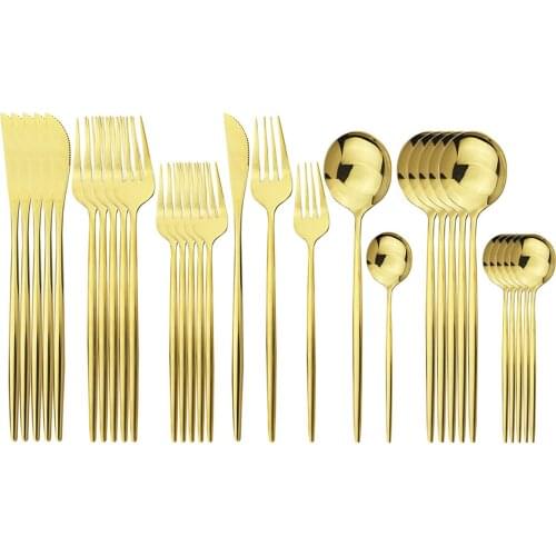 30p stainless steel cutlery set mirror golden spoon knife and fork spoon five-piece stainless steel dessert knife and fork