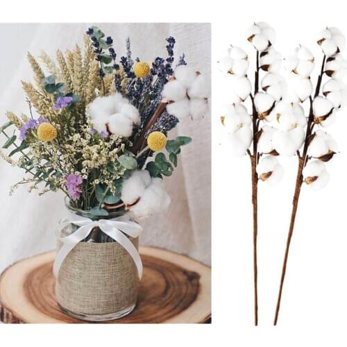Naturally Dried Cotton Flowers Branch 10 Head Artificial Flower Bouquet For Home Wedding Birthday Party Decor Wreaths Supplies