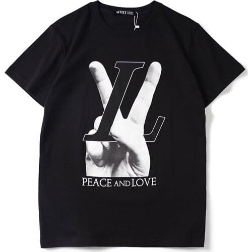 Punk New Novelty 2020 Unisex Fashion T Shirts 3D Peace And Love V T-Shirt Hip Hop Skateboard Street Cotton T-Shirts Tee Top K42