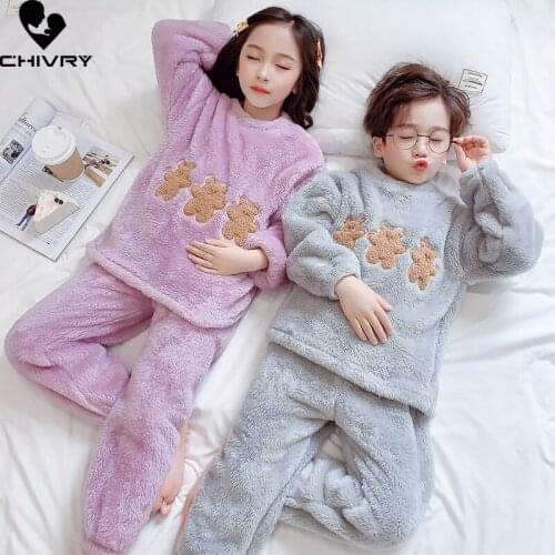 New Kids Flannel Pajama Sets Boys Girls Autumn Winter Thicken Warm Home Wear Children Long Sleeve Cartoon Sleeping Clothing Sets
