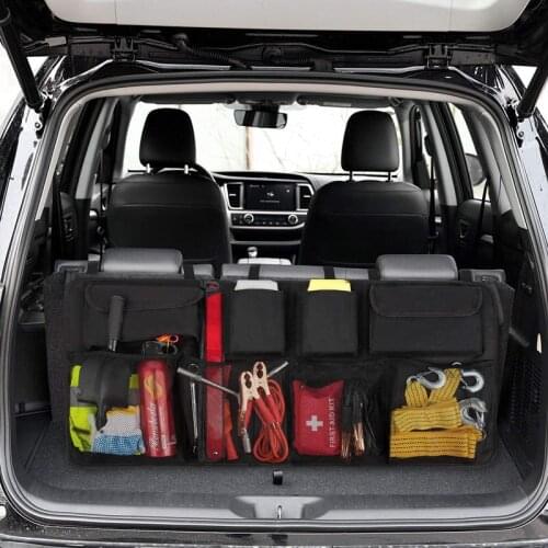 Car Trunk Organizer Automobile Seat Back Storage Bag Adjustable Rear Backseat Net Pockets High Capacity Multi-Function Universal