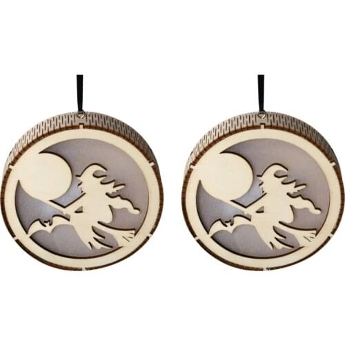 Pendant Wall Decoration Wooden Round Hollow Halloween Hanging Light 11.5cm*2.2cm Home And Party Decorations