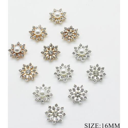 10pcs/lot 16MM Pearl Rhinestone Buttons Craft Alloy Metal Button for Sewing Hair Wedding Cards DIY Accessories Decorative