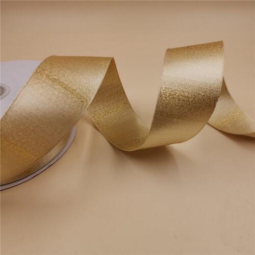 N1231 38MM X 25yards Woven lurex metallic wired ombre gold purl ribbon