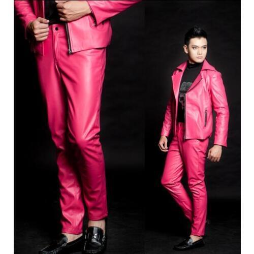 Stage personality men pants leather pant men casual trousers singer dance rock fashion pantalon homme street star style novelty