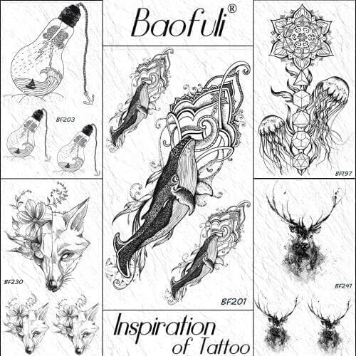 Baofuli Sexy Black Henna Whale Fish Temporary Tattoos Sticker For Women Men Fake Tattoos Body Art Arm Waterproof Tatoo Sheets