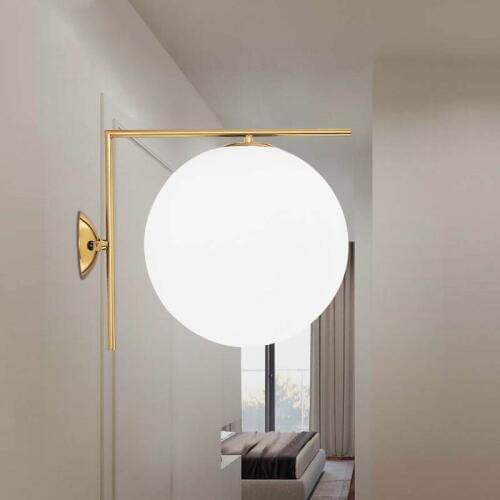 SGROW Nordic Metal Wall Sconce Light for Bedroom Dinning Room Lighting Fixtures Glass Ball Lampshade Wall Lamp with Indoor Light