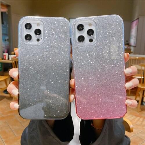 Stylish Shiny Blue Silver Phone Case For iPhone 12 Mini 11 Pro XS MAX XR 8 7 Plus SE20 Soft TPU ShockProof Back Cover Coque Gift