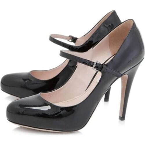 Shofoo shoes ,new versatile womens straight line with patent leather round toe high heel, about 11cm high.size:34-45
