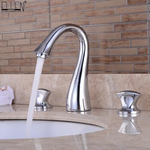 Vidric Bathroom Faucet 3 Hole Double Handle Solid Brass Waterfall Basin Sink Mixer Tap Widespread Chrome Finished EL8001C