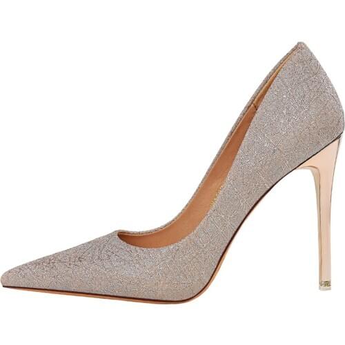 Womens Shoes Elegant Ladies Shining Silver Pumps Pointed Toe High Heels Wedding Party Shoes Woman Pink Shallow Spring Stiletto