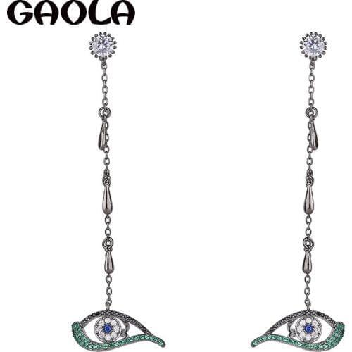 GAOLA Women Jewelry Bright Eyes Geometric Long Earring Colorful Cubic Zirconia Dangle Earrings