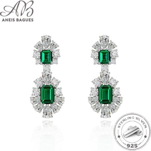 Aneis Bagues 100% 925 Sterling Silver Synthetic Emerald Drop Earrings For Women Sparkling Wedding Party Fine Jewelry Wholesale