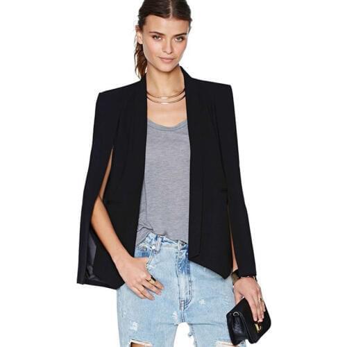 Women Long Sleeve Lapel Cape Casual Split Poncho OL Blazer Black White Women Businee Suit Office Lady Fall Clothing Femal