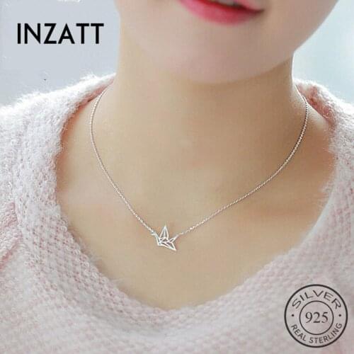 INZATT Ethnic Cute Paper Crane Choker Pendant Necklace Real 925 Sterling Silver Fine Jewelry For Women Party Accessories Bijoux