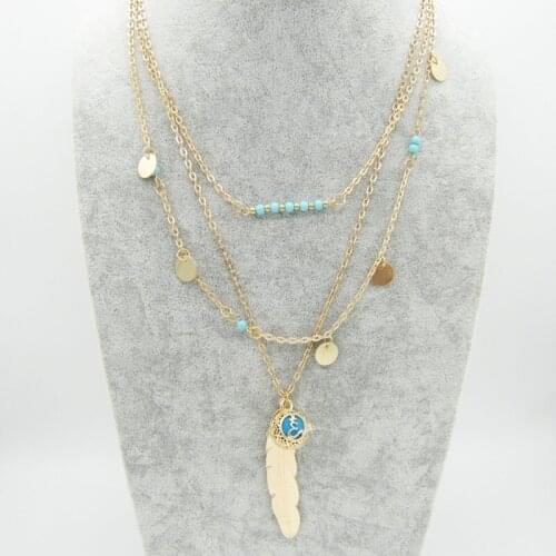 Bohemia Design Chain Layered with Leaf and Locket Cage Women`s Essential Oil Diffuser Necklace