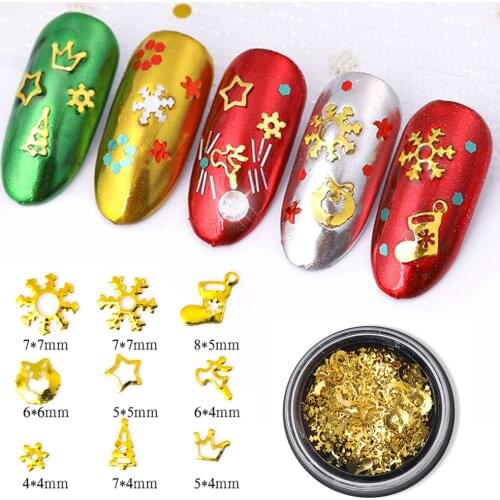 1 Box Xmas Metal 3D Nail Decorations Christmas DIY Nail Accessories New Year Manicure Snowflakes Nails Design