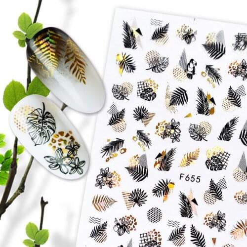 1pc Summer Glitter Nail Decals Stickers Gold Black White Leaf Manicuring Foils Geometric Slider Nail Art Adhesive Decor