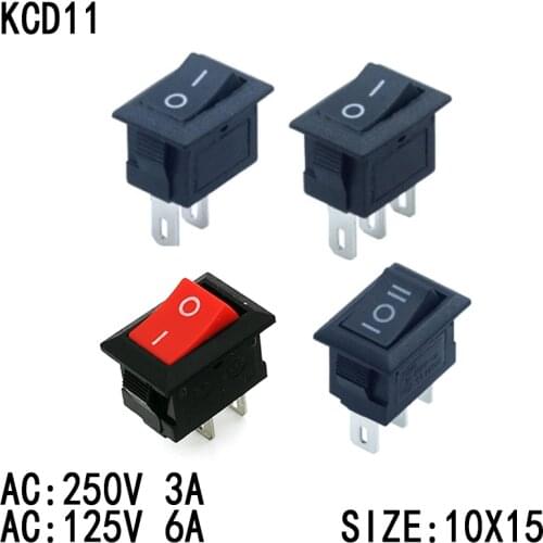10PCS KCD11 Push Button Switch 10x15mm 3A 250V Boat Car Rocker Switch SPST 2Pin Snap-in On/Off Switch