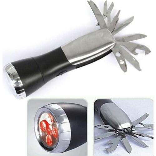 10 in 1 Auto Emergency Tool & Flashlight with Red Light Warning & Knives Tool 5 LED Beads Flashlight Outdoor Survival Tool