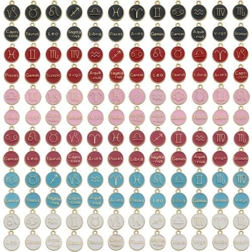 12pcs Enamel 12 Constellation Charm Zodiac Charm Double Sided Charms for Necklace Bracelet Jewelry Making Crafting Supplies