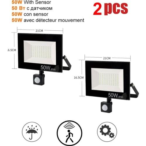 2 pcs 220V 10-100W LED FloodLight Spotlight Exterior Street wall reflector LED lamp light PIR Motion Sensor Waterproof Garden Pa
