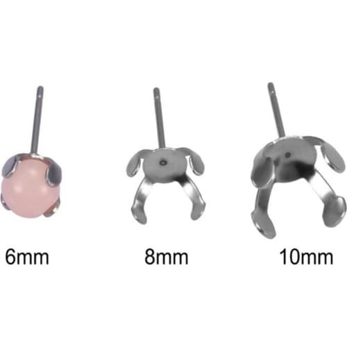 30pcs Stainless Steel Round Claw Prong Setting Stud Earring Blank for 8/10mm Rhinestone Crystal DIY Jewelry Finding