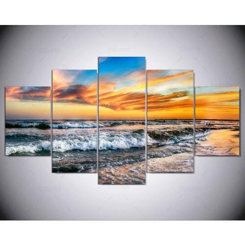 5 panel hd modern Surf Sunset Art print canvas art wall framed paintings for living room wall picture ny-1182