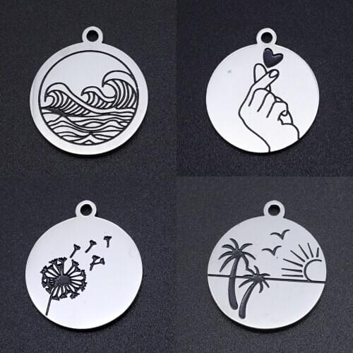 5Pcs/Lot 100% Stainless Steel Dandelion Heart Sign Sea Wave Charms Pendants For Making Necklace Jewelry