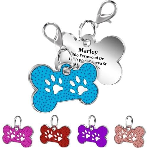 Pet ID Tags Personalized Dog Name Tags Small Large Cat Pet Collar Tag Pet Accessories Bone Paw Prints Pendant German Shepherd