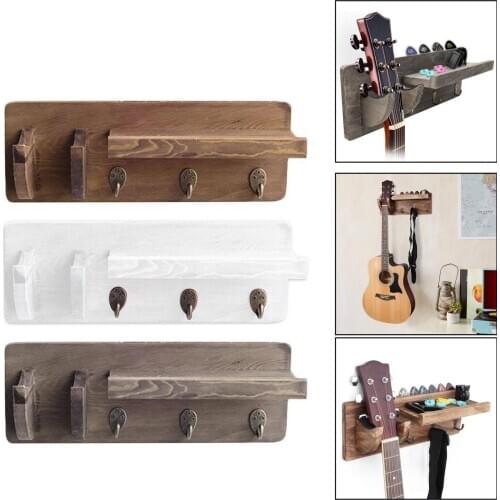 Guitar Holder Rustic Wall Mount Guitar Hanger Display Bracket Shelf Stand w/ 3 Hook for Acoustic Electric Guitar Ukulele Bass