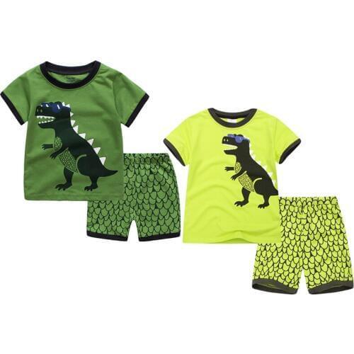 Boys Cotton T Shirt Sets Summer Clothes Casual Dinosaur Print New Top T Shirt Shorts 2 PCS Short Sleeved For 12M-6T Kids