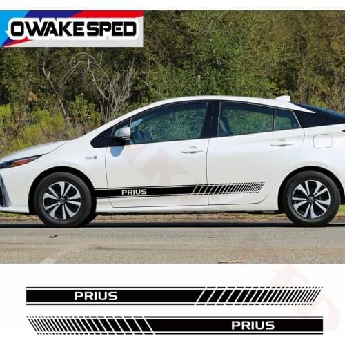 Racing Stripes Car Door Side Skirt Sticker For-Toyota Prius C TRD JDM Auto Body Decor Vinyl Decals Sport Styling Accessories