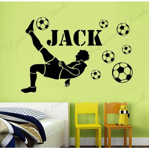 Personalised Football Player Name Wall Sticker Vinyl Home Decor Boys Room Bedroom Footballs Soccer Decals Removable Mural 4742