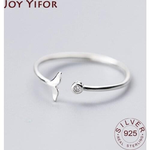 Real 925 Sterling Silver Fish Tail Zircon Ring For Fashion Women Party Cute Fine Jewelry Accessories Birthday Gift